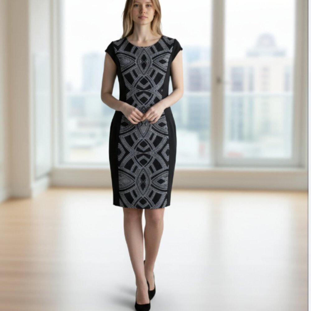 MELROSE SOCIAL Size 14 Shift Dress Career Sheath Sparkle Printed